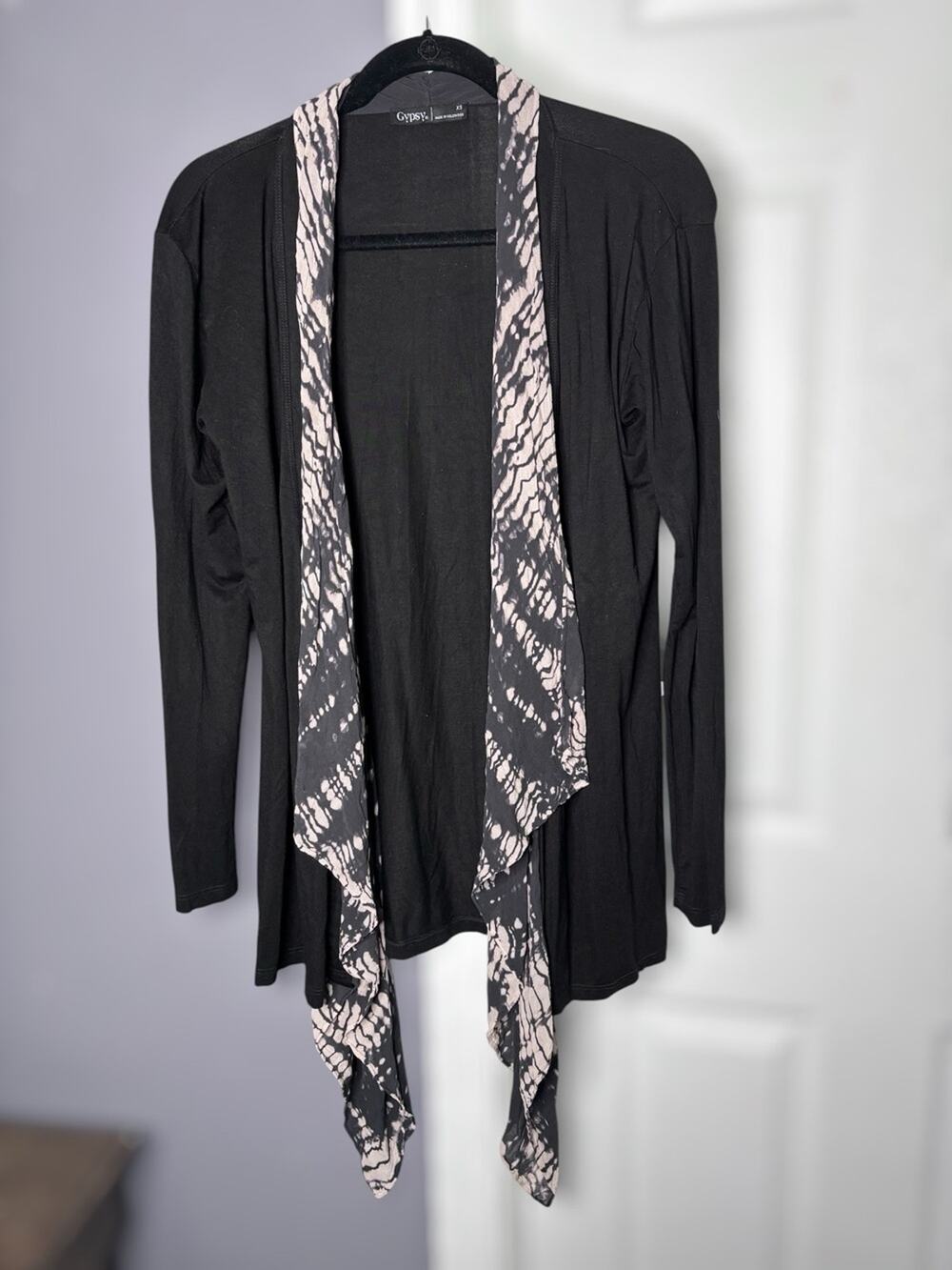 Gypsy 05 Black Bamboo Spandex Open Front Cardigan Silky Trim XS